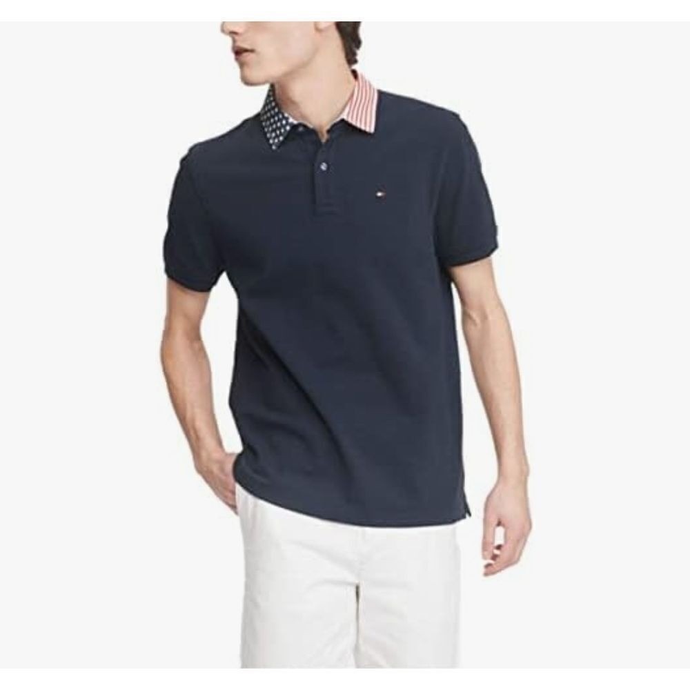 Tommy Hilfiger Men's US Flag Collar Morrison Cf Polo Shirt Navy XL‎ Nwot